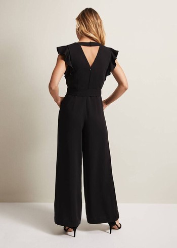 Phase Eight Kallie Ruffled Wide Leg Jumpsuit Black USA | 6312489-TH